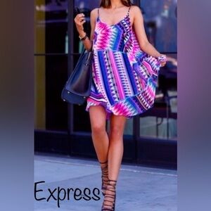 EXPRESS Vibrant Geometric Shift Dress-Lined, adjustable Straps, Size XS